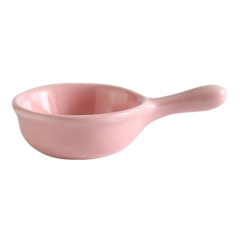 40ML Ceramic Sauce Dishes Mini Seasoning Dish Snack Plate Food Dipping Bowls Appetizer Plates With Handle: Pink