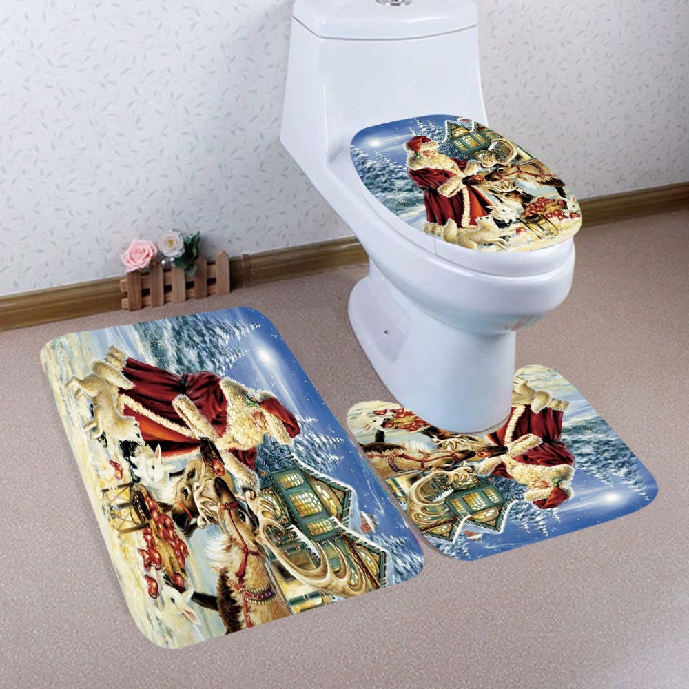 Nieuw 3 stks/set Badkamer Kerst Toilet Seat Cover Kerst Decoraties Voor Thuis Badkamer Decor Set Xmas Jaar