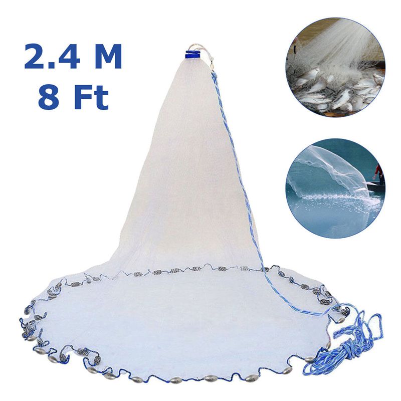 8Ft 2.4M filet de pêche appât facile jeter à la main moulé 3/4 pouces forte maille en Nylon + Sinker