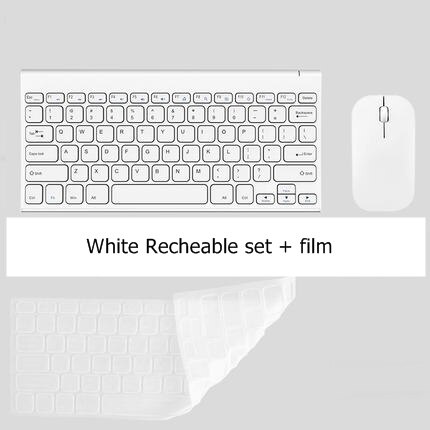 B.O.W HW086 Metal Ultra-Slim Quiet 2.4GHz Portable Wireless Keyboard and Mouse Combo For Desktop, Laptop: White set plus film