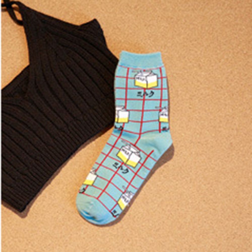Japan stil hipster sjove sokker mælk harajuku kvindelige sokker tegneserie bomuld glad strømpe ankel varm vinter bomuld: Blå
