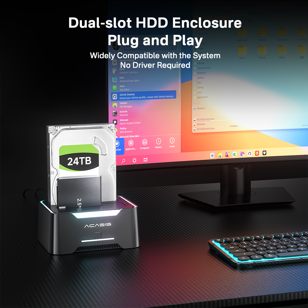 Acasis Dual-bay Hard Drive Docking Station Case for 2.5 3.5 SSD Disk Case HDD Box Dock Hard Drive Enclosure with Offline Clone