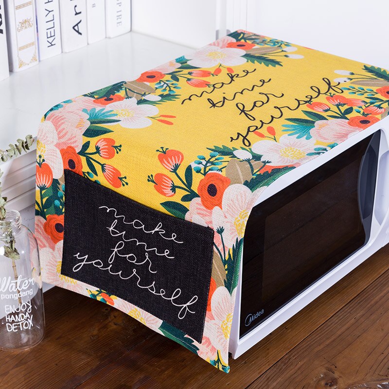 Four à micro-ondes à fleurs individuelles | De style nordique, couvre la poussière du four, bouclier en tissu de style artistique Rural avec sac de contenu de magasin