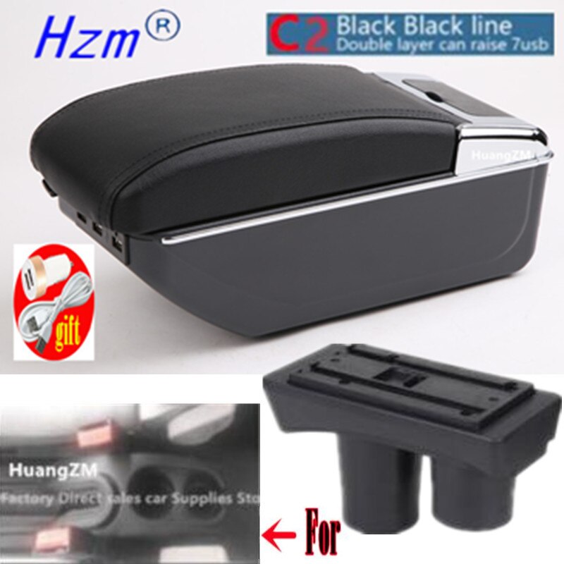 Reposabrazos para Citroën C2 y C3, caja con carga USB, doble capa, Cenicero, accesorios de almacenamiento central: C2 style black line