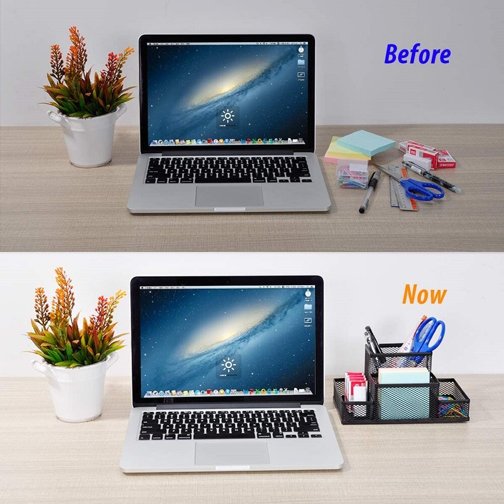 4-In-1 Desk Organizer Pencil Pen Holder Metal Hollow Mesh Wire Organizador De Escritorio Lapices Office Desk Accessories No Rust