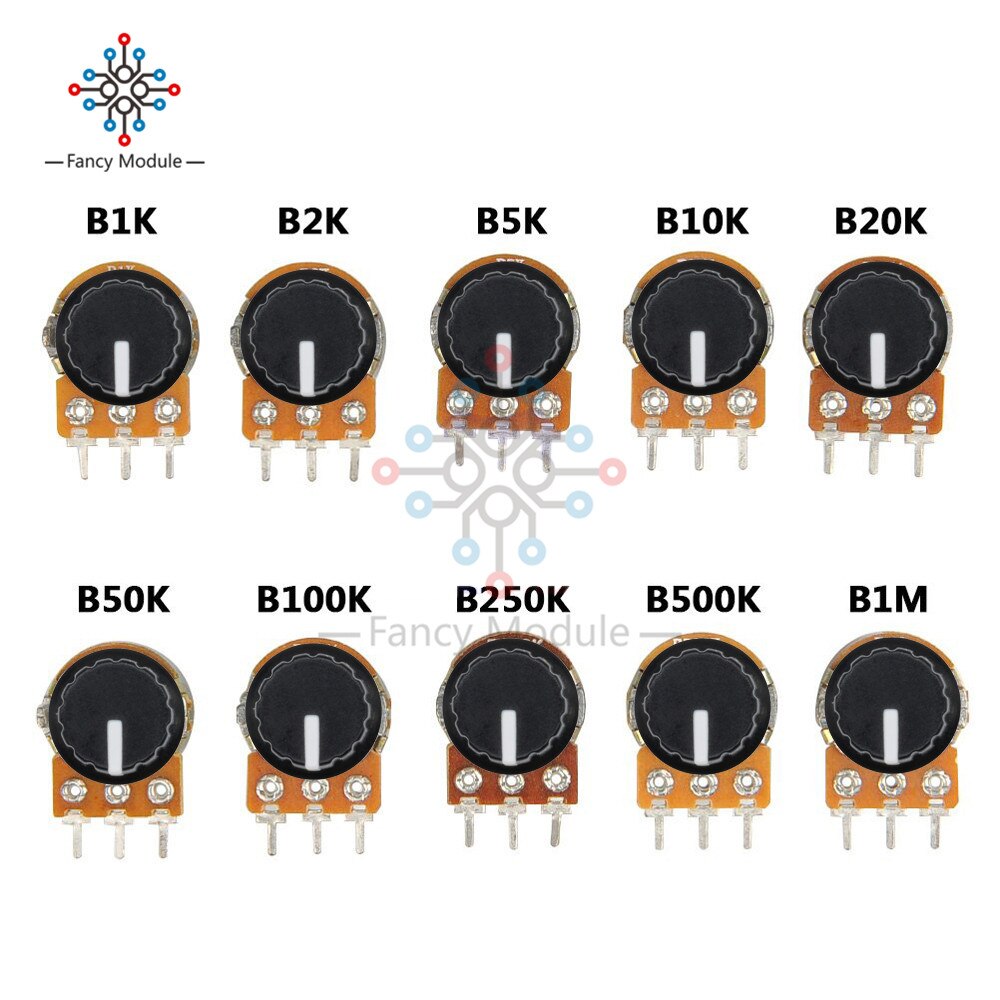 10Pcs Potentiometer Weerstand 1K 5K 10K 20K 50K 100K 500K Ohm 3 pin Linear Taper Rotary Potentiometer Voor Arduino Met Cap