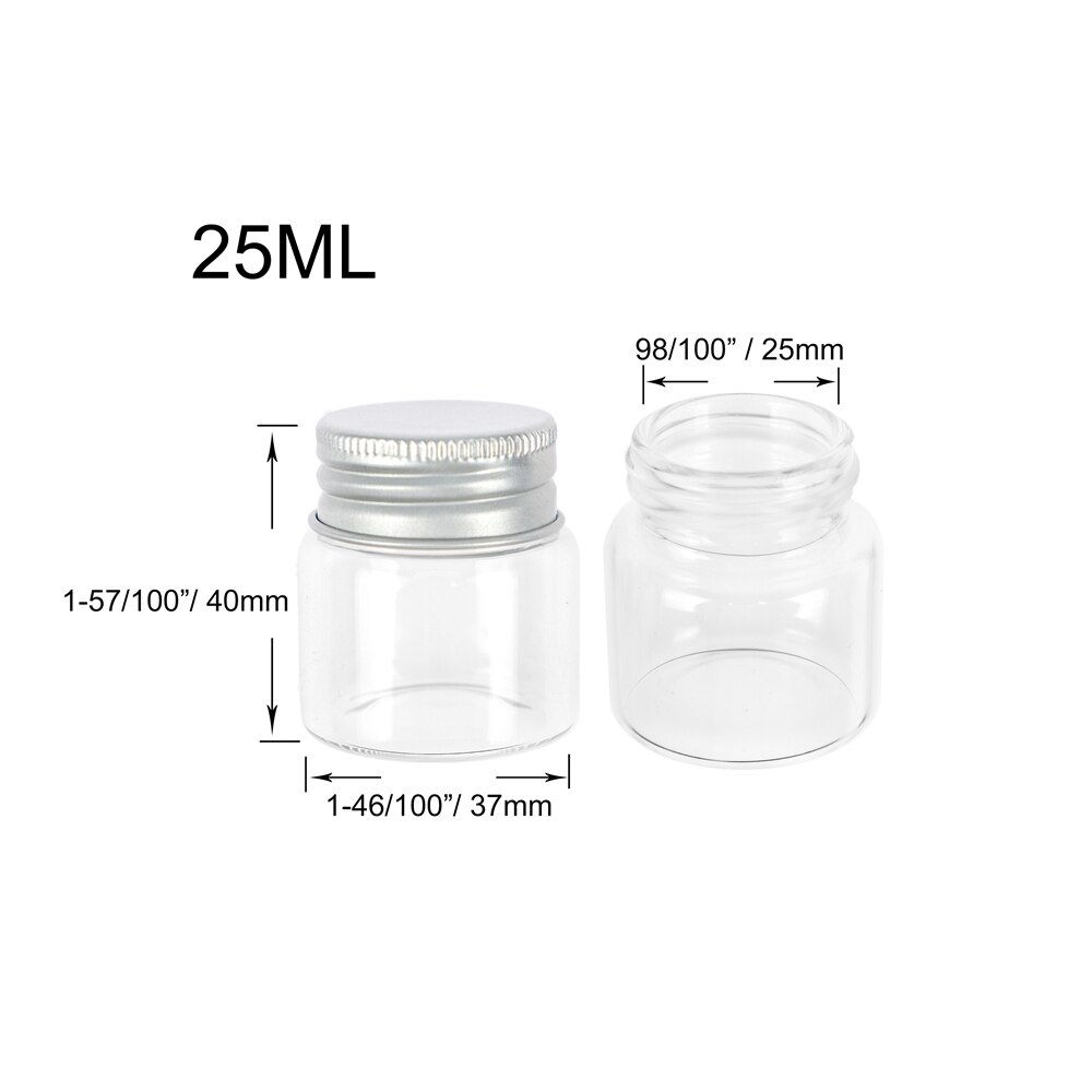 6Pc 25Ml 30Ml 40Ml 50Ml 60Ml 70Ml 80Ml 90Ml Mini Glas clear Fles Met Zilveren Schroef Aluminium Cap Voedsel Container Potten Flesjes: 25ml