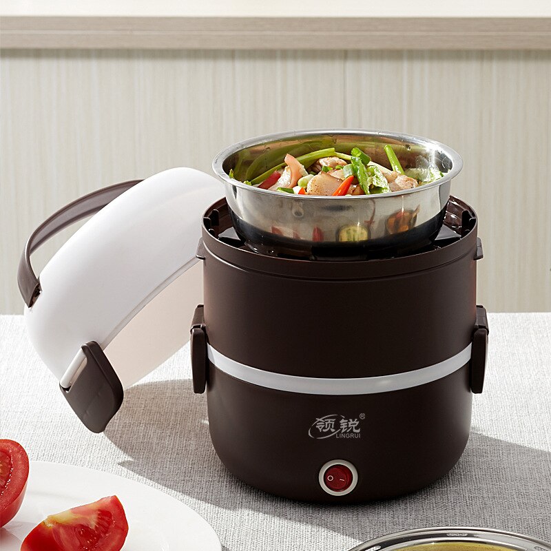 Mini elektrische rijstkoker roestvrij staal 2/3 lagen stomer draagbare maaltijd thermische verwarming lunchbox voedselcontainer warmer