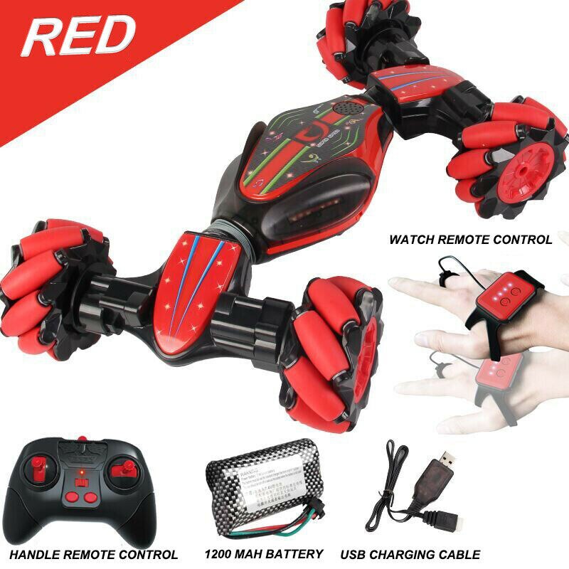 Uk Afstandsbediening Off-Road Gebaar Sensing 4WD Dubbelzijdig Flip Rc Stunt Auto Rw Remote Kinderen: Red