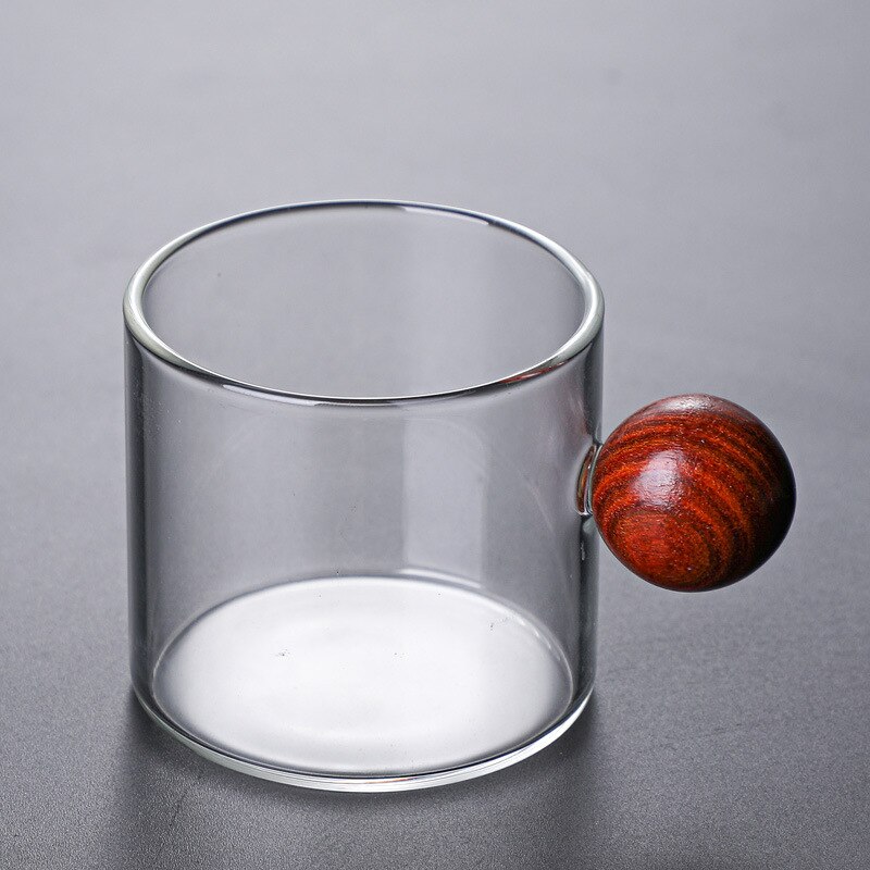 120ml Stained Glass Coffee Cup Water Cup Glass Tea Cup Milk Cup Round Ball Wooden Handle: Transparent