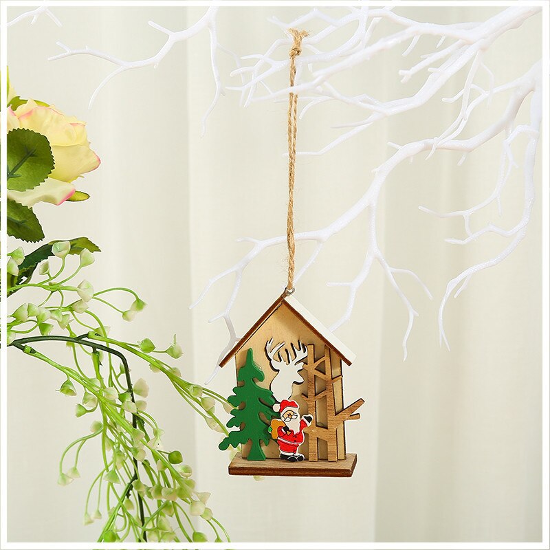 noël bois couleur maison pendentif fête décoration accessoires arbre de noël ornements petit Bracelet breloque