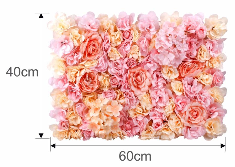 60 x 40cm kunstige silke blomsterpaneler, roser, peoner, hortensia blomsterbakgrunn for bryllupsfest blomsterveggdekorasjon