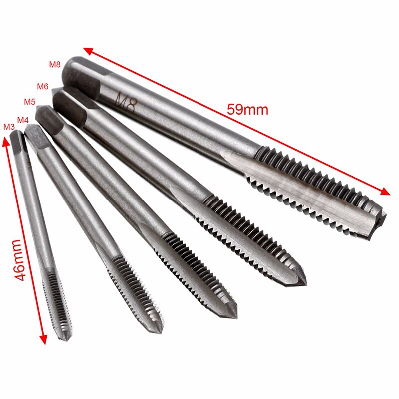 5pcs Hss Machine Screw Thread Metric Plug Tap Screw Taps 3mm 4mm 5mm 6mm 8mm M3-M8 Set Kit Screw Thread Tap Drill M3 M4 M5 M6 M8