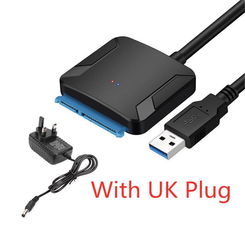 USB 3.0 To SATA Convert Cable Support 2.5"/3.5" External SSD HDD Adapter Hard Drive 22pin Sata III To USB3.0: with UK Plug