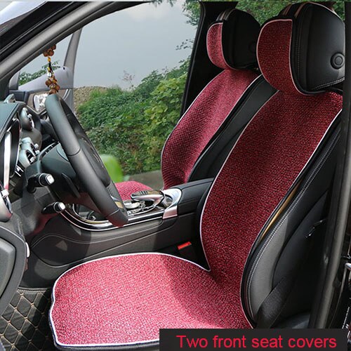 Funda de lino Artificial para asiento de coche, cobertor Universal de cojín para la mayoría de coches, otoño e invierno, 2 unidades: Two front seats Red