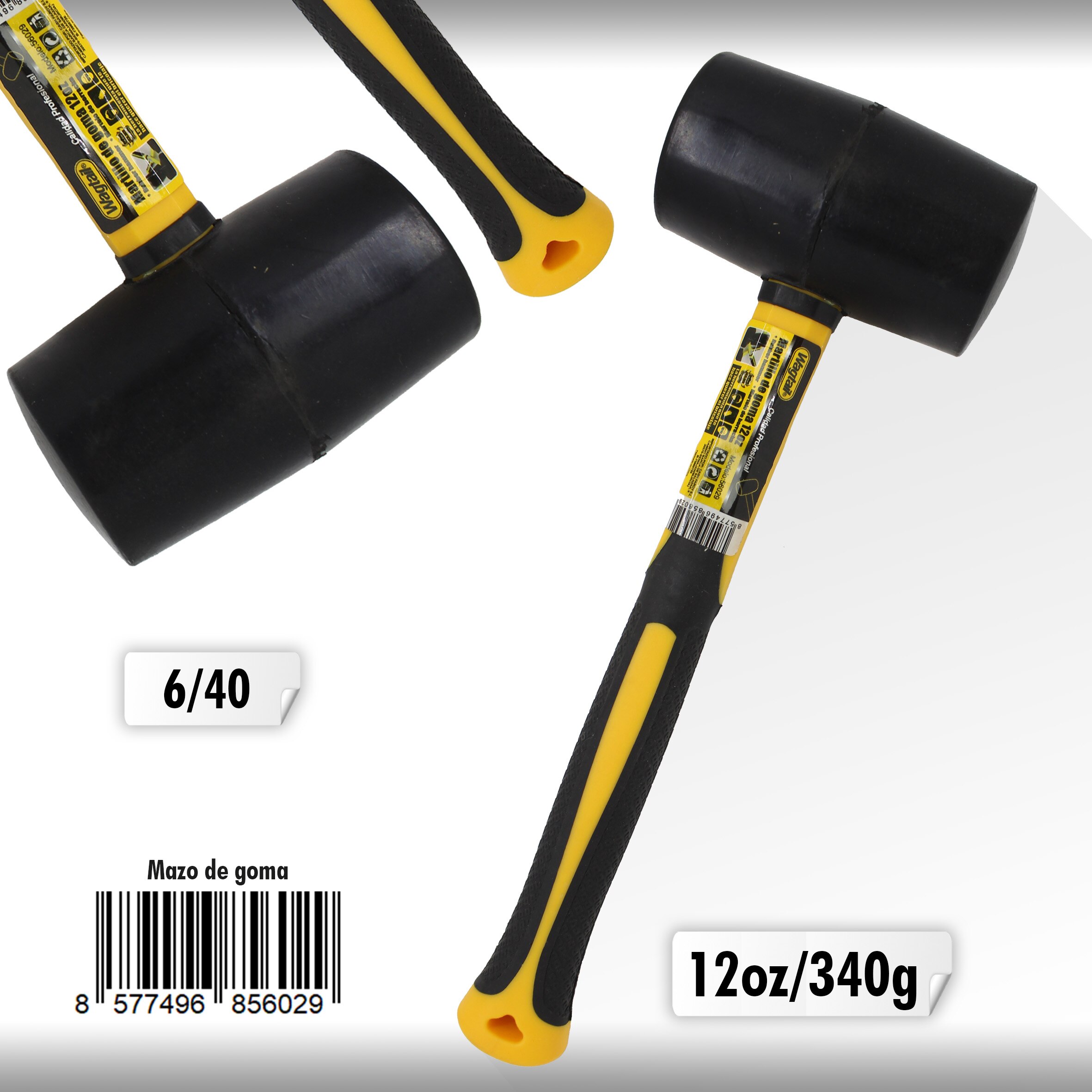 Wagtail Martillo de goma con mango de fibra de vidrio para azulejos, herramienta manual carpintero, herramientas taller mecanico, herramientas de mano, mazo de goma instalacion: 340g (12oz)