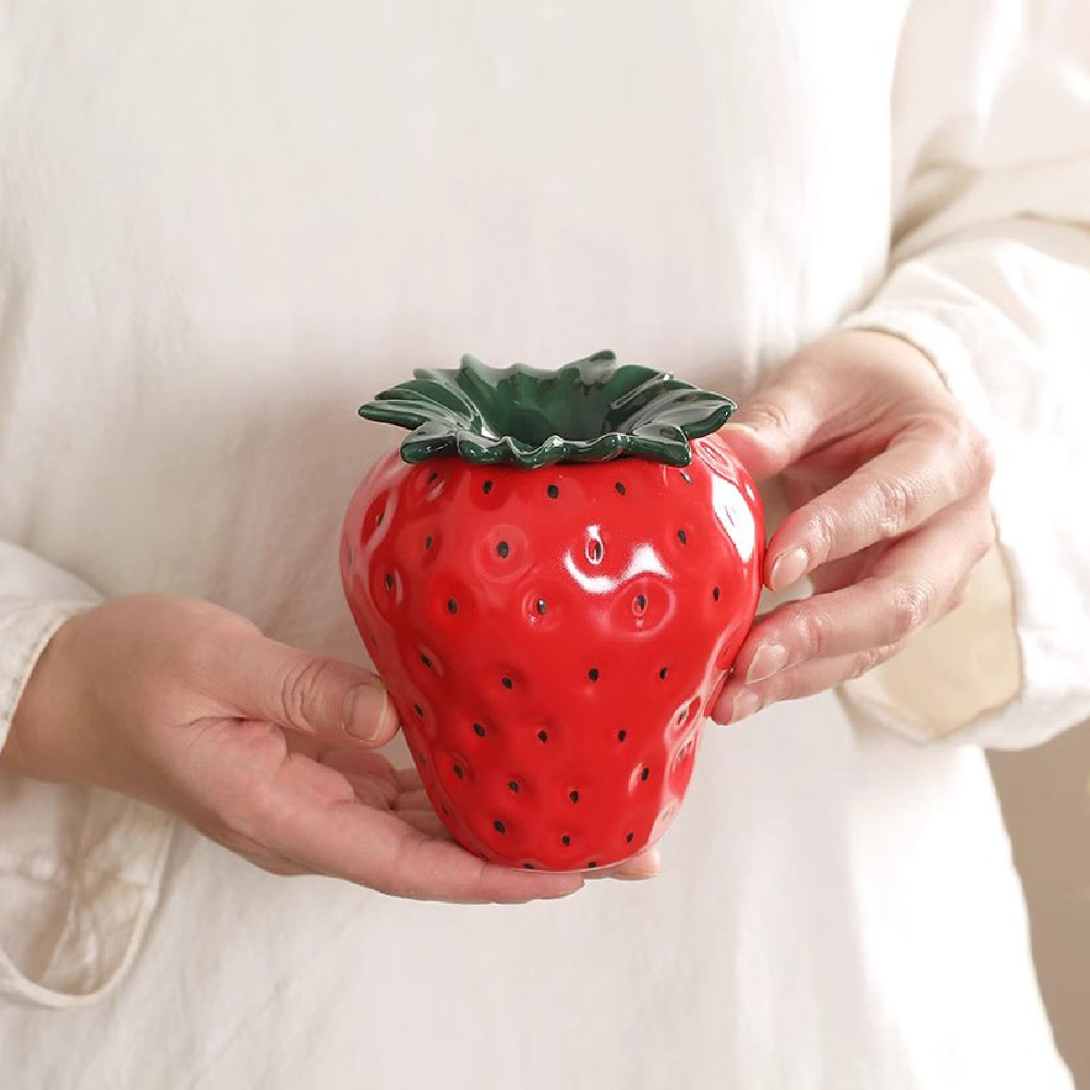 Keramische aardbei asbak met deksel, winddicht en vliegasbestendig, huis, woonkamer, kantoor asbak decoratie, opslag en pro