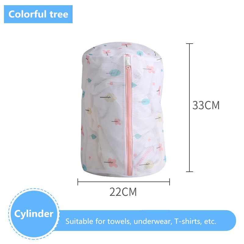 Polyester Printing Mesh Laundry Bag Underwear Laundry Baskets Large Capacity Travel Organizer for Clothing Socks Bra Washing Bag: Cylinder 22-33cm