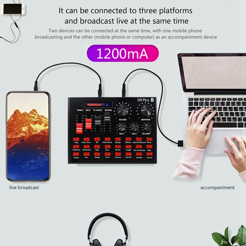 N9 external sound cards usb audio karaoke studio recording professional for gaming live phone computer