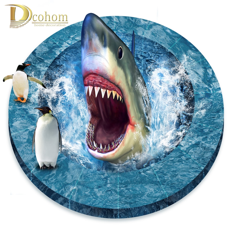 3D Muursticker Badkamer Decoratieve Vinyl Vloer Sticker Shark Uit Een Gat Penguins Muurstickers Art Poster