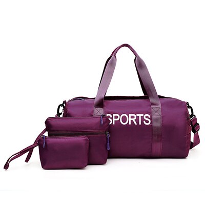 Kvinner sport gym bag sett menn vanntett fitness trening bag bærbar lett vekt reise bagasje bag sett sac de sport 6 farger: Lilla