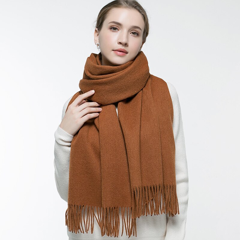 Efterår visne uld tørklæde kvinder tykkere varme echarpe wraps damer cashmere foulard femme solid kamel fine uld tørklæder: Karamel