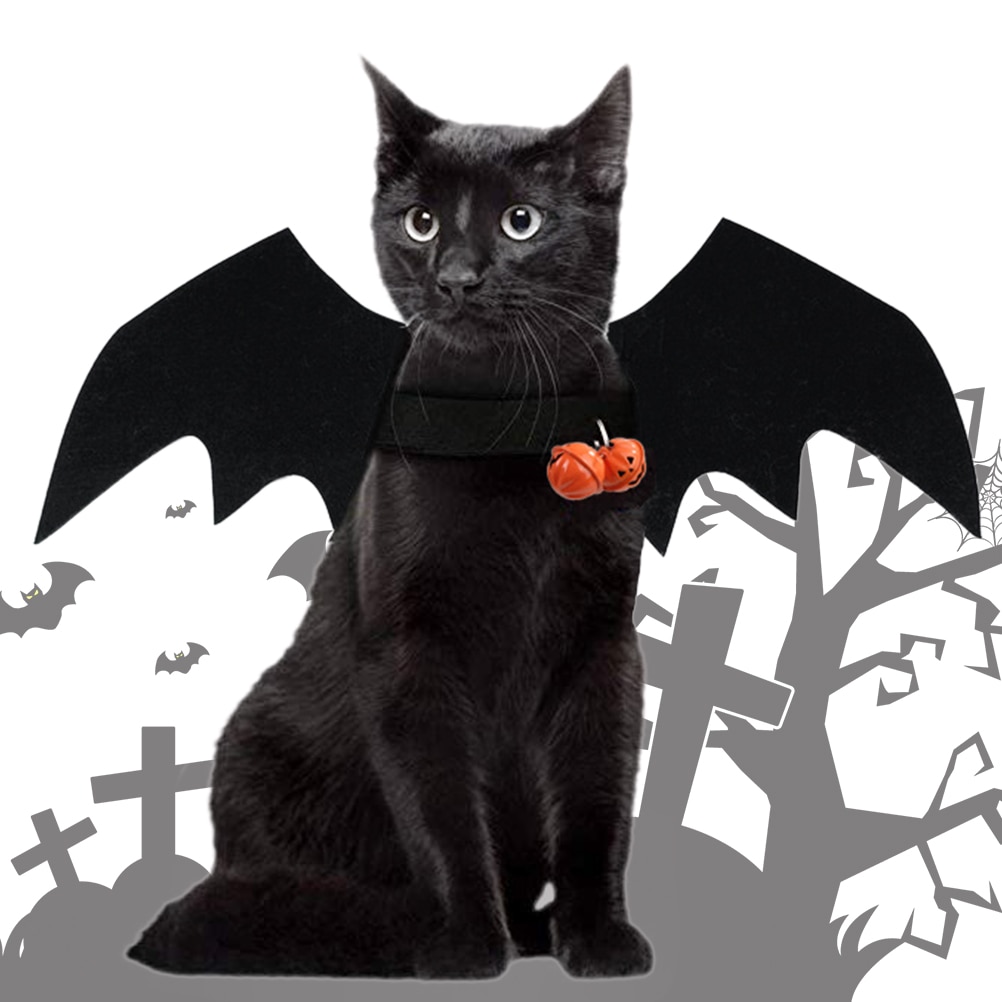 Disfraces de Halloween para perro, alas de murciélago, vampiro, negro, disfraz de Mascota, disfraz de gato,