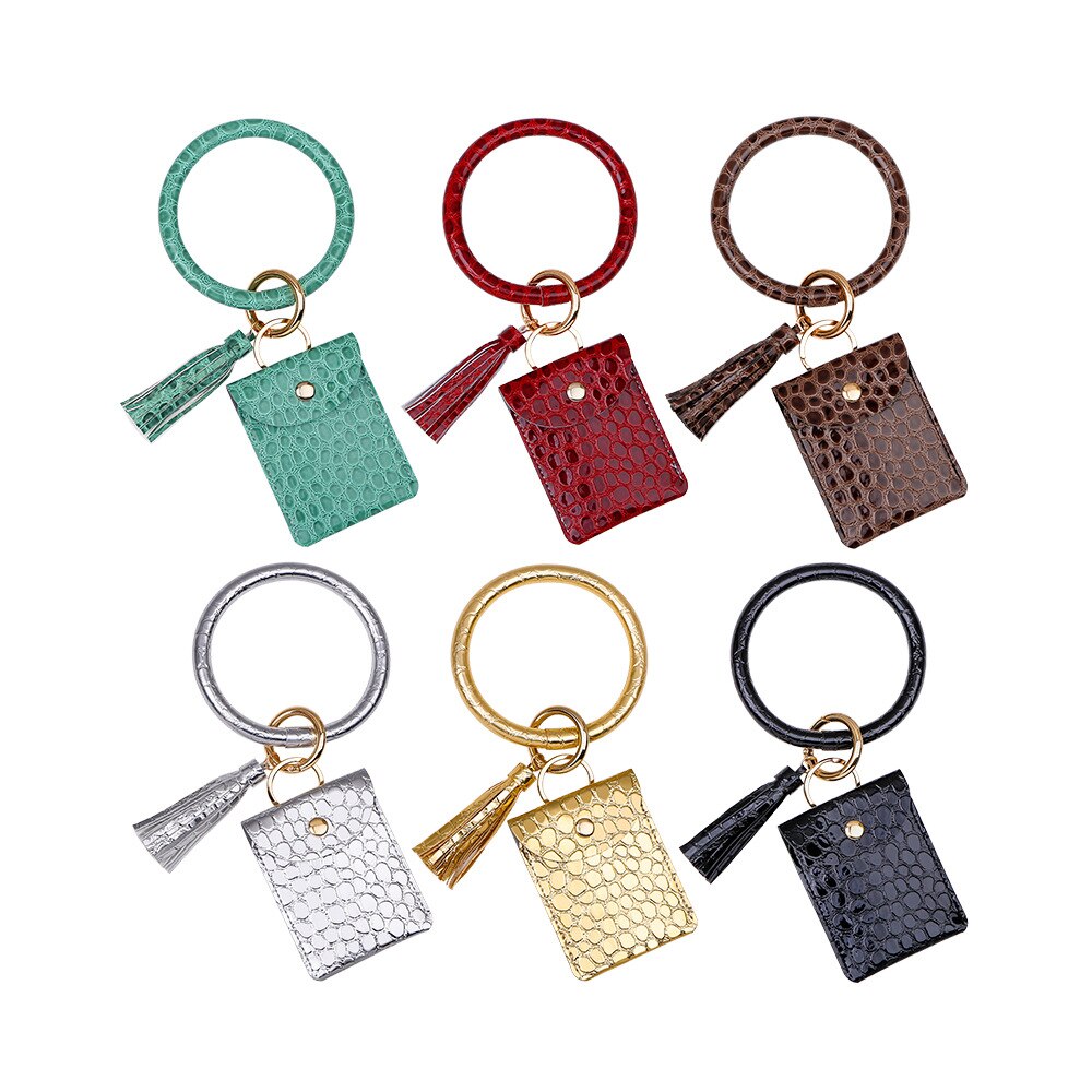 Coin Purse Bracelet Key Chain PU Leather Stone Pattern Card Bag Bracelet Pendant Female Key Case Key Wallets Pillow