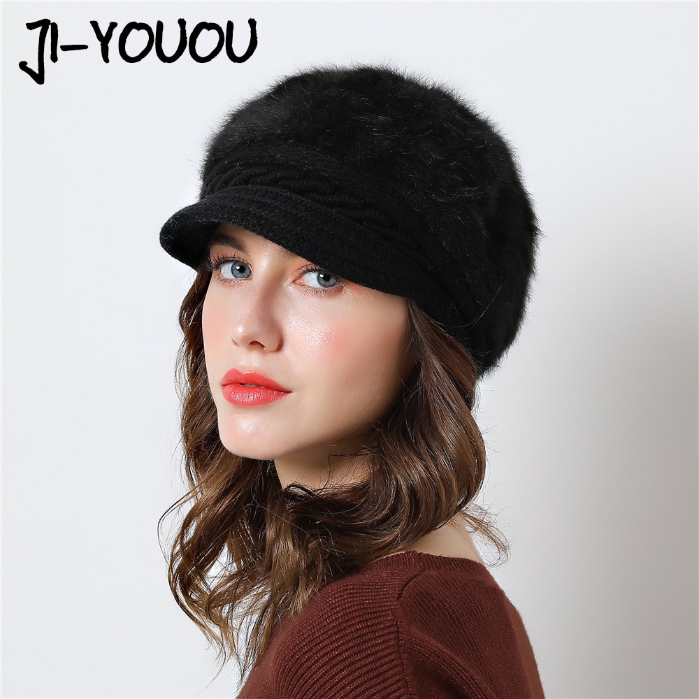 Damesmuts gebreide wintermuts voor meisjes pet strik herfst dames baret konijnenhaar