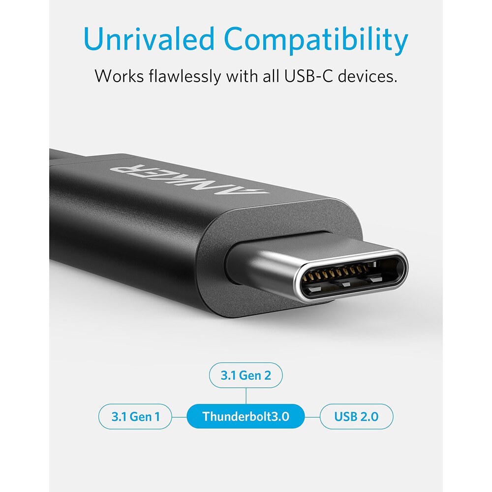 Anker thunderbolt 3.0 kabel usb-c til  c 1.6 ft,40 gbps dataoverførsel, kompatibel med usb 3.1 gen 1/2, perfekt til type-c macbooks