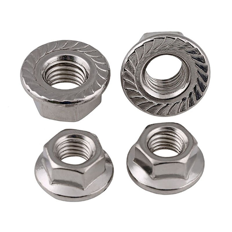 HOONGKAI sinistra filettato esagonale dado flangiato in acciaio inox 304 controdado seghettato M3 M4 M5 M6 M8 M10 M12 M16 M20 controdado DIN6923-1983