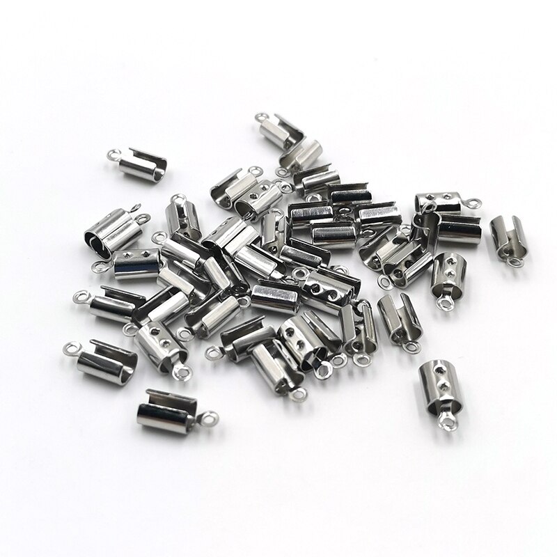50 Stuks Lederen Armband Rvs Einde Sluitingen Caps Ketting Vouwen Crimp Cord Ends Connector Voor Sieraden Maken Accessoires