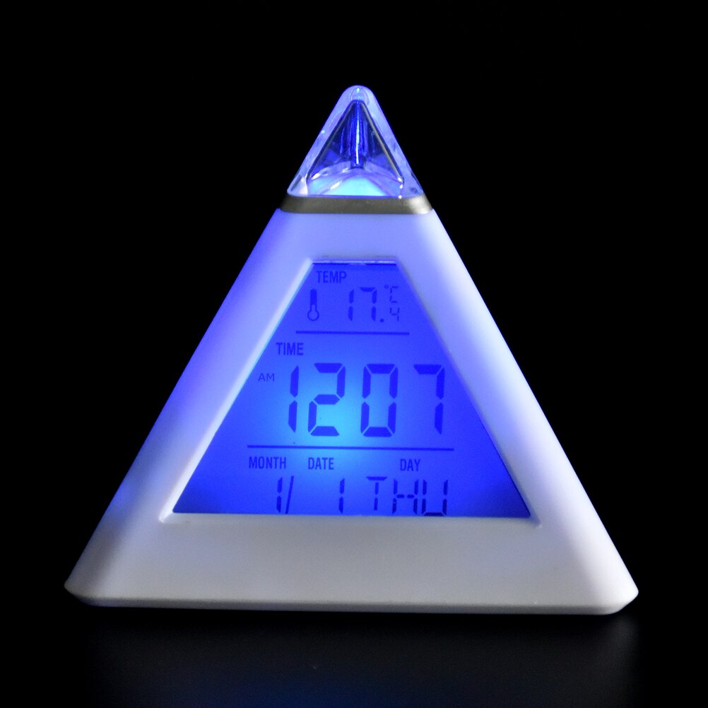 1Pc 7 LED Heimat Sekretariat Schreibtisch Pyramide Digitale Hintergrundbeleuchtung Ständig Wechselnden Tisch Wecker Thermometer Temperatur Kalender Datum Zeit