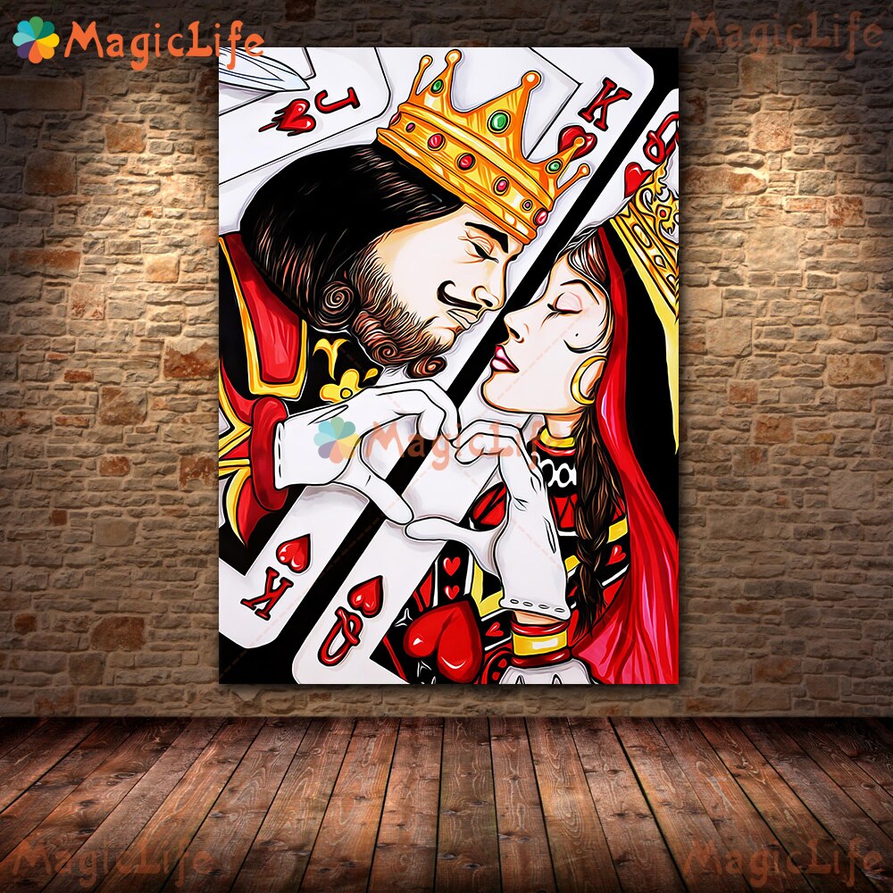 re e regina carte da gioco immagini a parete per soggiorno nordico coppia carte per amore manifesto parete arte tela la pittura Unframed