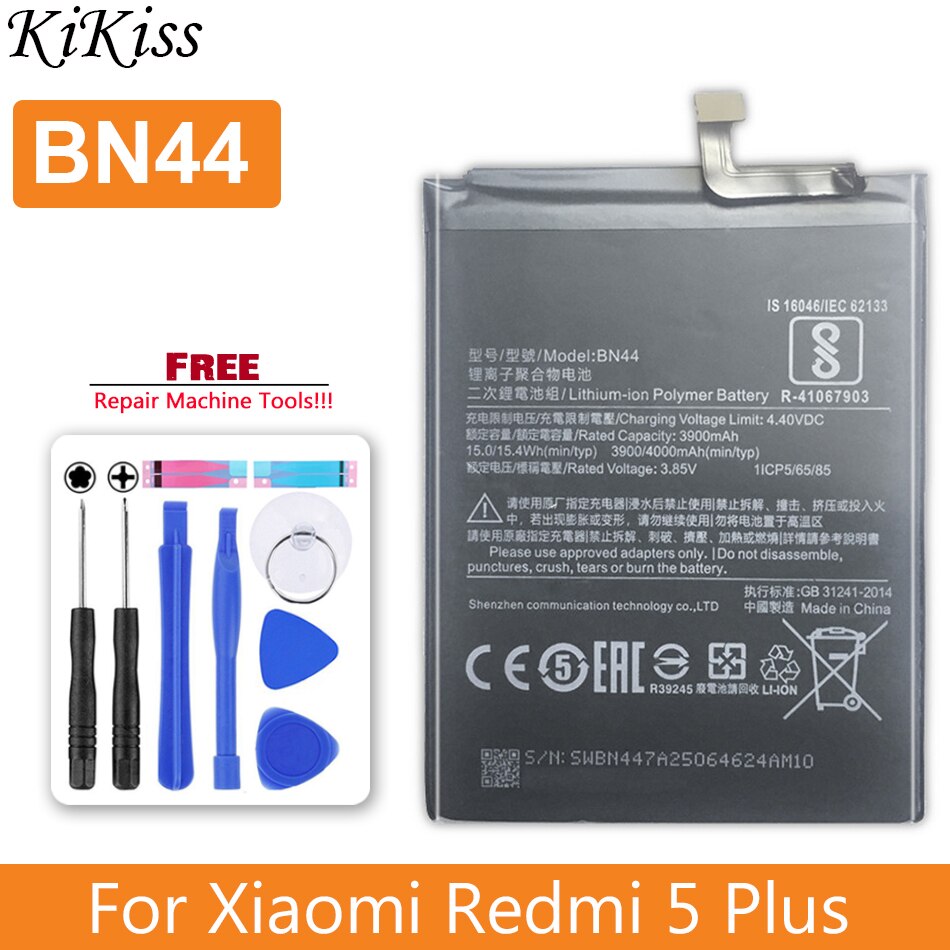 Bateria bm47 para xiaomi redmi 4x 3 3s 3pro/redmi 5 plus 5a/redmi note 4 4x bataria 5a 3 pro bm 47 46 bn 41 43 bm46 bn41 bn43: BN44-Redmi 5 Plus
