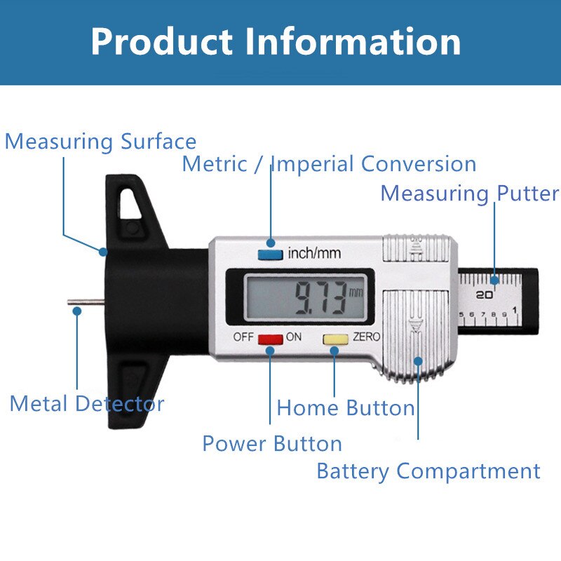 Digital Car Tyre Tire Tread Depth Gauge Meter Measurer Tool Thickness Gauges Tread Brake Pad Shoe Tire Monitoring System