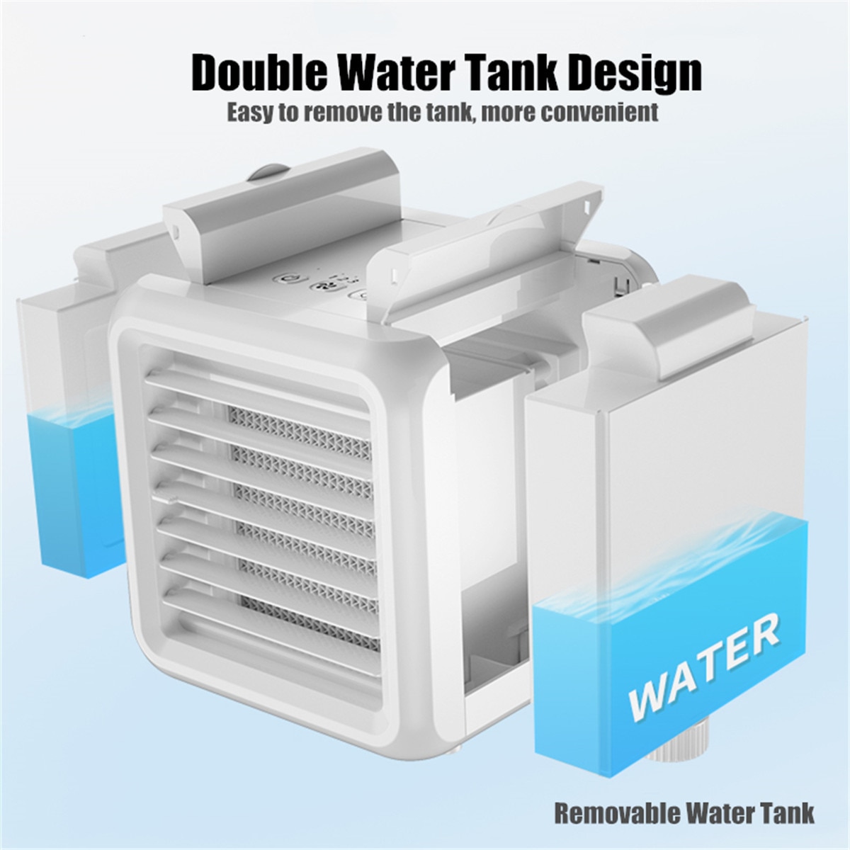 Mini Draagbare Airconditioner 7 Kleuren Licht Airconditioning Luchtbevochtiger Luchtreiniger Usb Luchtkoeler Ventilator Met 2 Water Tanks Voor thuis