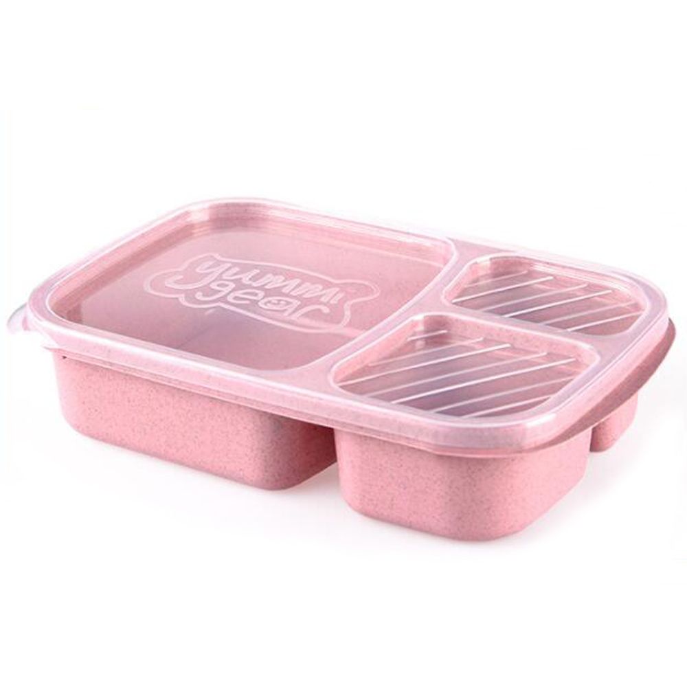 Nette Tarwe Stro Lunchbox Voedsel Container Transparante Doos Hittebestendig Lekvrije Servies Fruit Case School Kantoor: 3 Compartments-pink