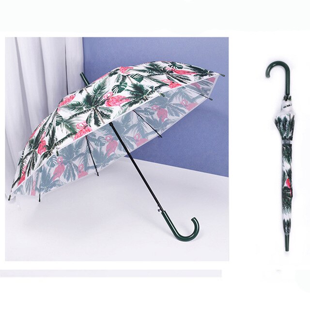 Kvinders paraplyer flamingoer gennemsigtige paraplyer piges lange håndtag paraply frisk og enkel studerendes vindskærmsparaply: Grøn
