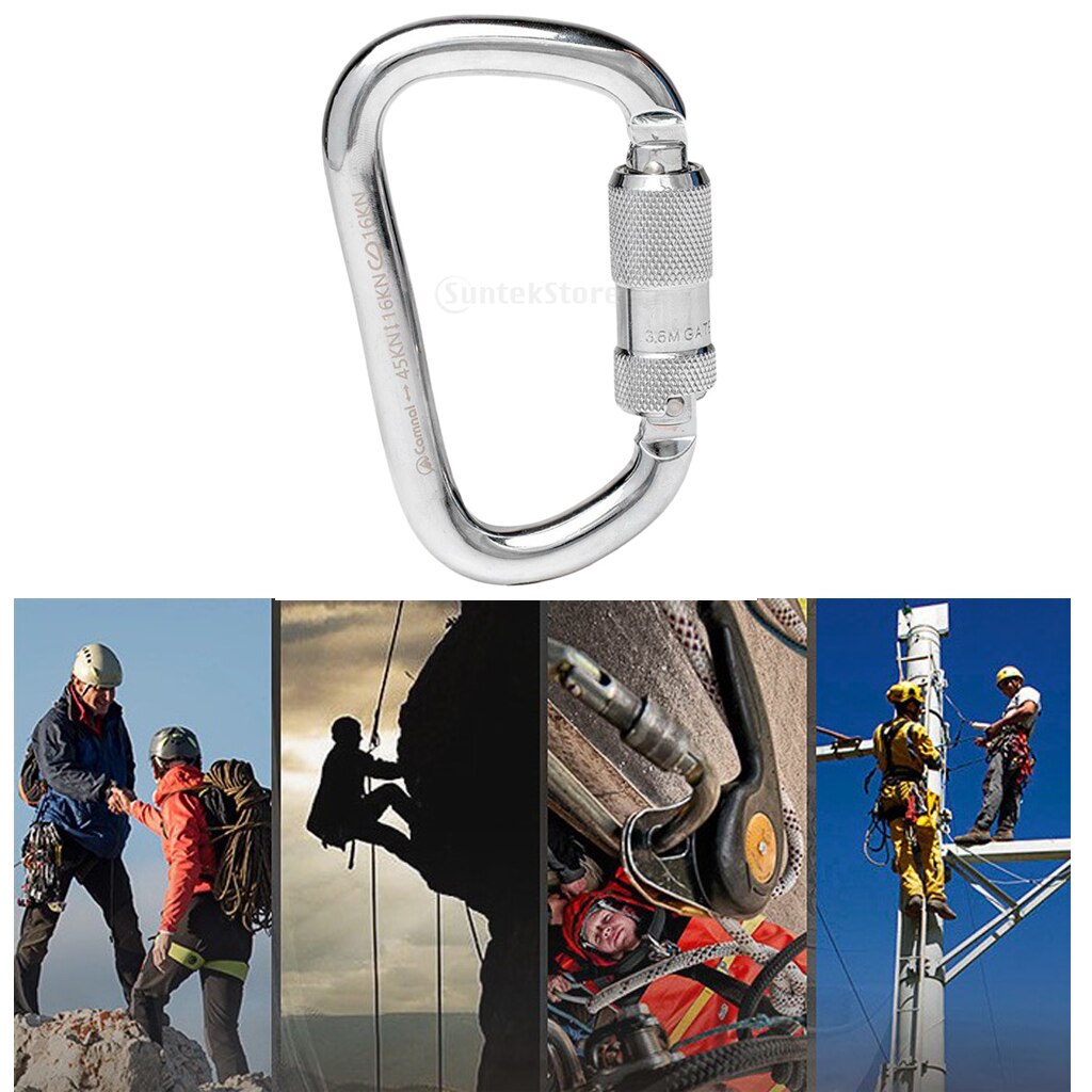 Auto Locking Rock Climbing Carabiner Clips, 45KN Heavy Duty for Rappelling Swing & Gym, D-Shaped