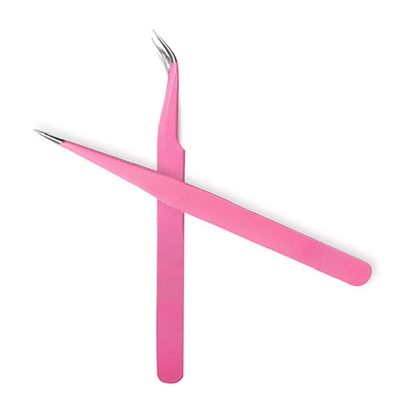 Rvs Roze Straight & Bocht Tweezer Voor Wimper Extensions Nail Art Tangen