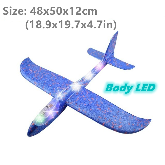 50CM Big Foam Plane Flying Glider Toy With LED Light Hand Throw Airplane Outdoor Game Aircraft Model Toys for Children Boys: 50cm Blue body LED