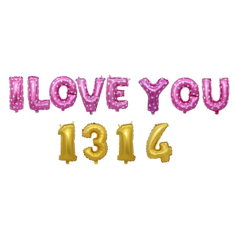 I Love You Ballon 16Inch I Love U 1314 Brief Ballonnen Wedding Party Decoratie Arrangement Aluminiumfolie Ballonnen: Pink Golden