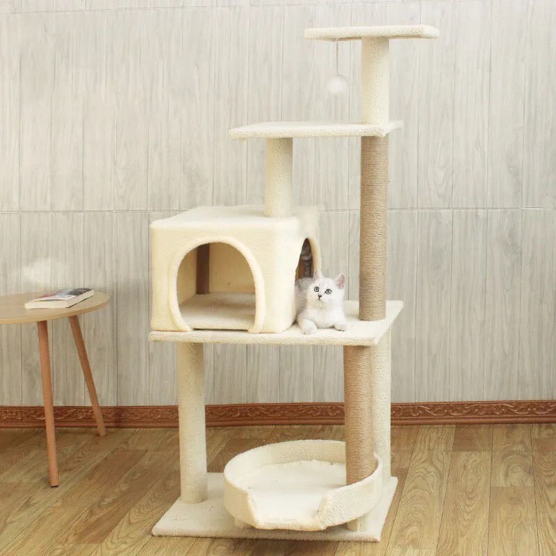 Pet Products Modern Luxury Large Wood Cat Climbing Tower Tree House For Cat: Beige