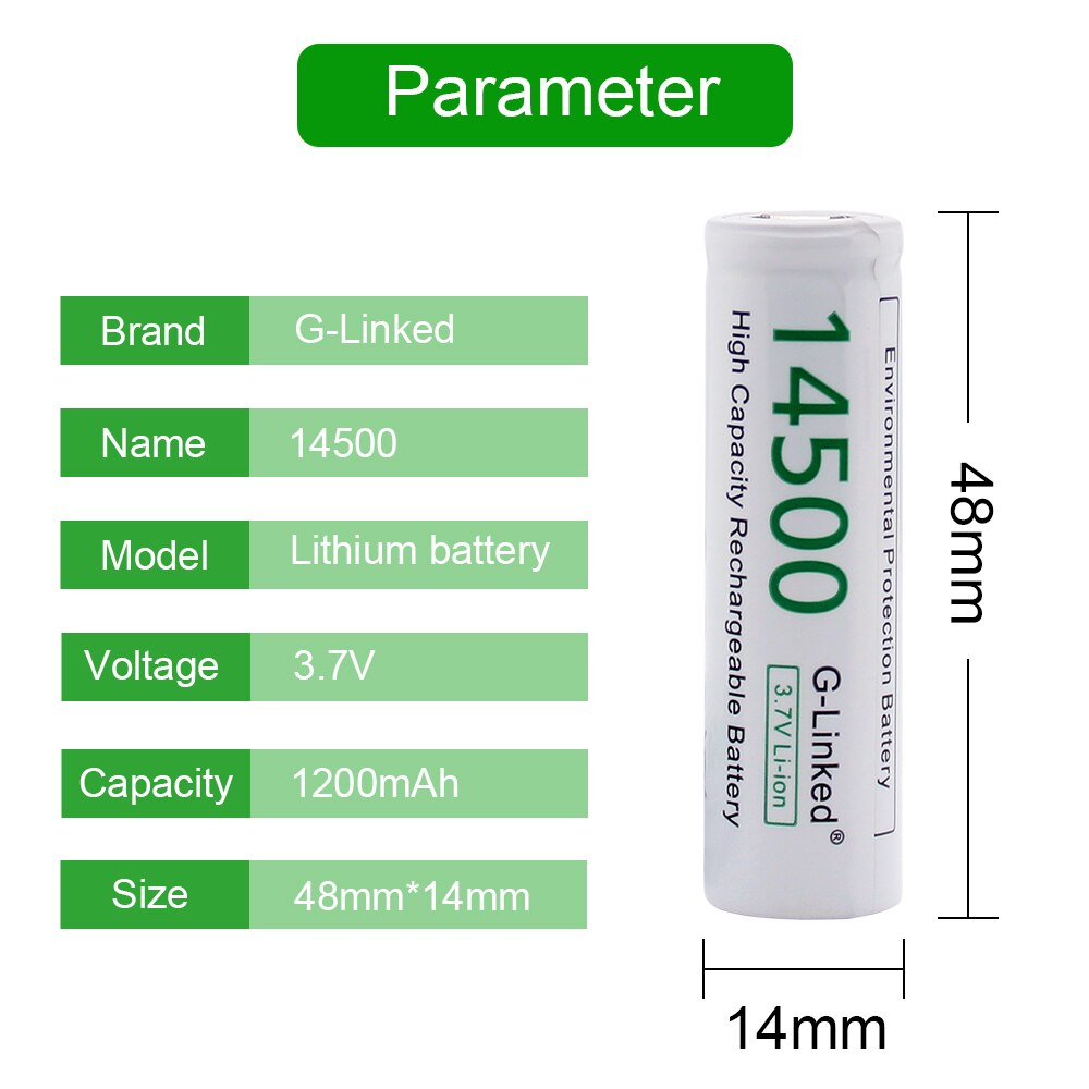 AA 14500 Lithium Battery 14500 3.7V 1200mAh Rechargeable Battery AA Battery for Gas Meter Alarm with Free Holder
