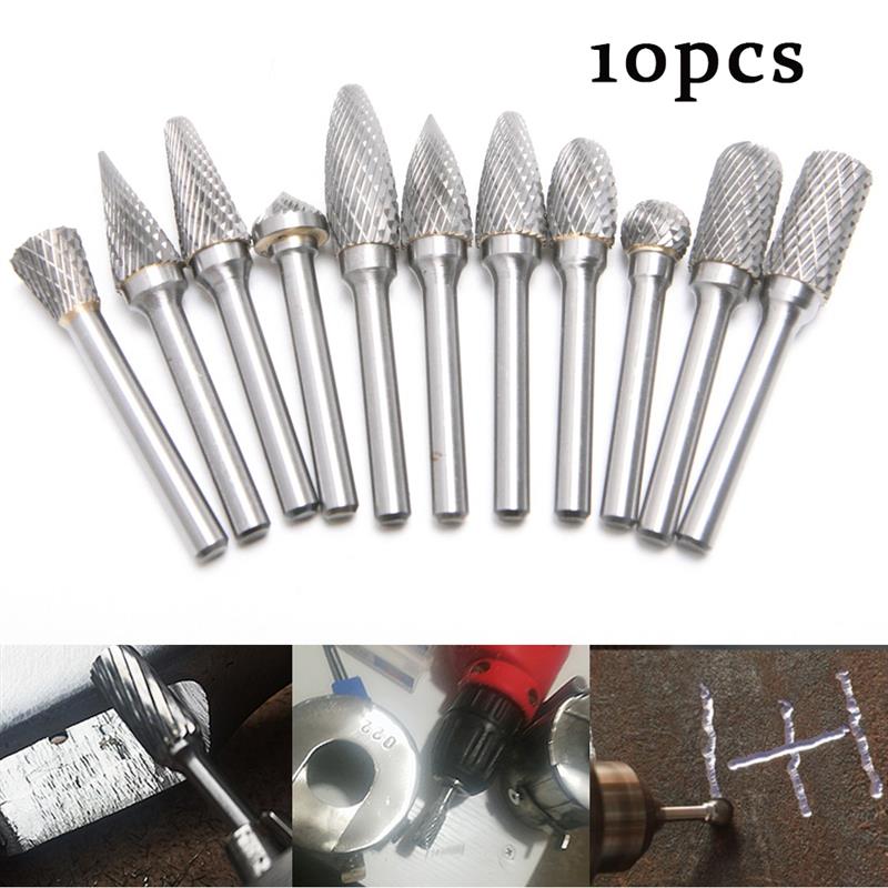 10Pcs Boor Set Voor Metalen Schacht Slijpkop Tungsten Carbide Frees Rotary Boren Voor Ijzer Staal Carbon staal