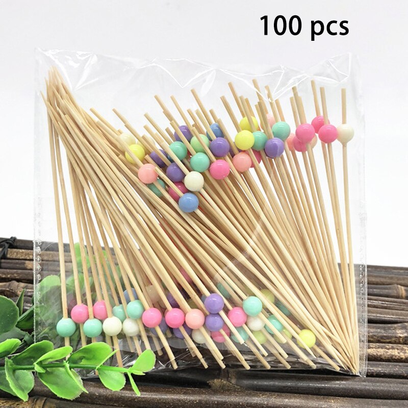 100 Stks/pak Wegwerp Reizen Accessoires Party Dessert Stok Cupcake Fruit Vork Draagbare Tanden Cleaning Tools Bamboe: acrylic beads