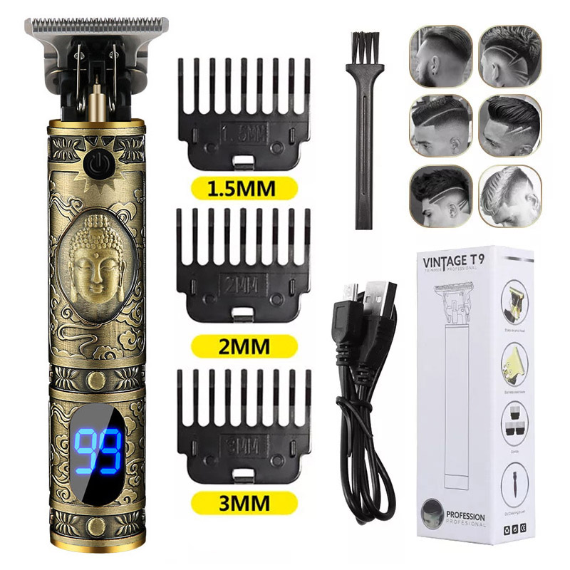 T9 électrique tondeuse à cheveux USB Rechargeable sans fil Machine de coupe de cheveux rasoir tondeuse à barbe Kit de coupe de cheveux électrique cisaillement à poussée: green