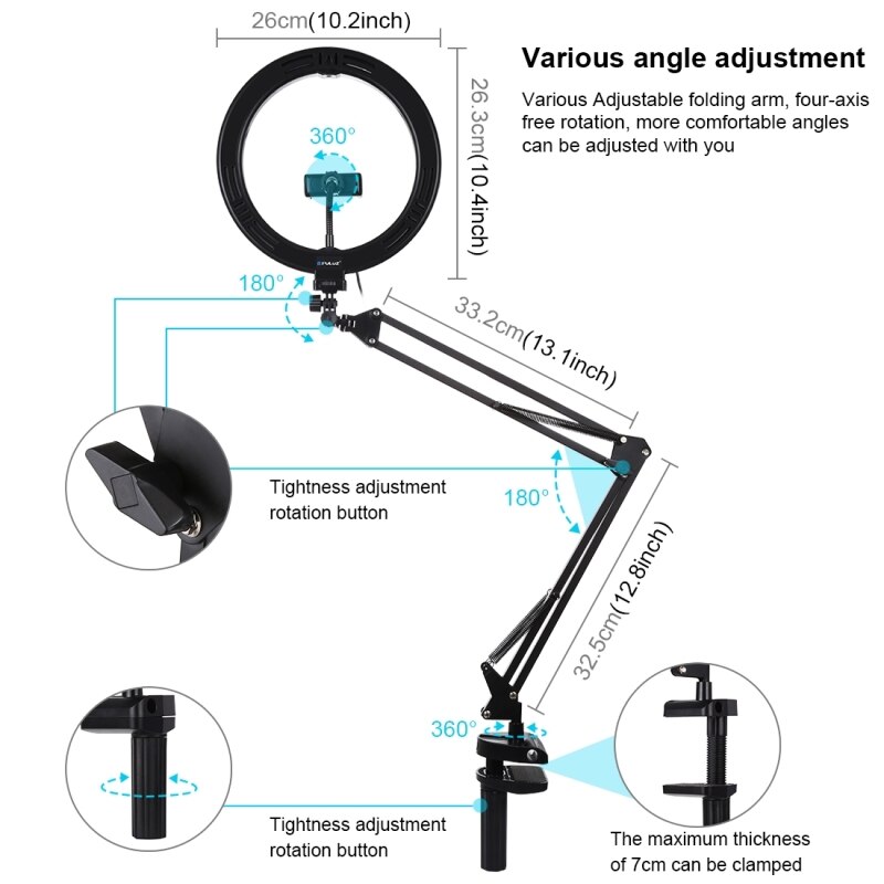 Dimmbare 26Cm Ring Licht 3200-5600K Warme Kalten Lampe Mit Lange Arm Schreibtisch Tablette Telefon Halfter Video Live Fotografie Selfie Licht