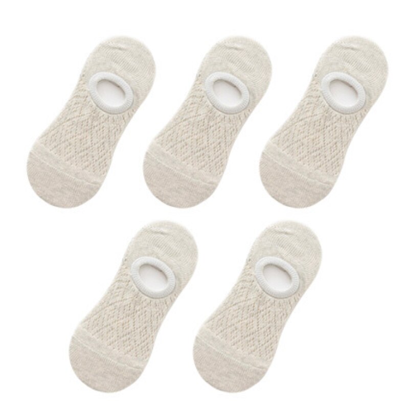 5 Pairs Women Silicone Non-slip Invisible Socks Summer Solid Color Mesh Ankle Boat Socks Female Cotton Slipper No show Socks: light khaki